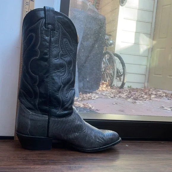 Nocona Gray Cowboy Western Boots Gray Teju Lizard & Leather Men's size 8.5 EE - Picture 7 of 15